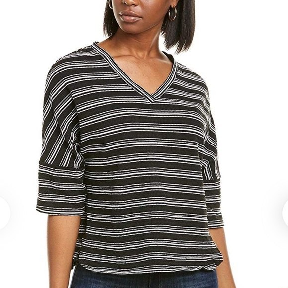 NWT Max Studio Black White Striped Textured Knit Shirt, Size XS - Picture 1 of 7